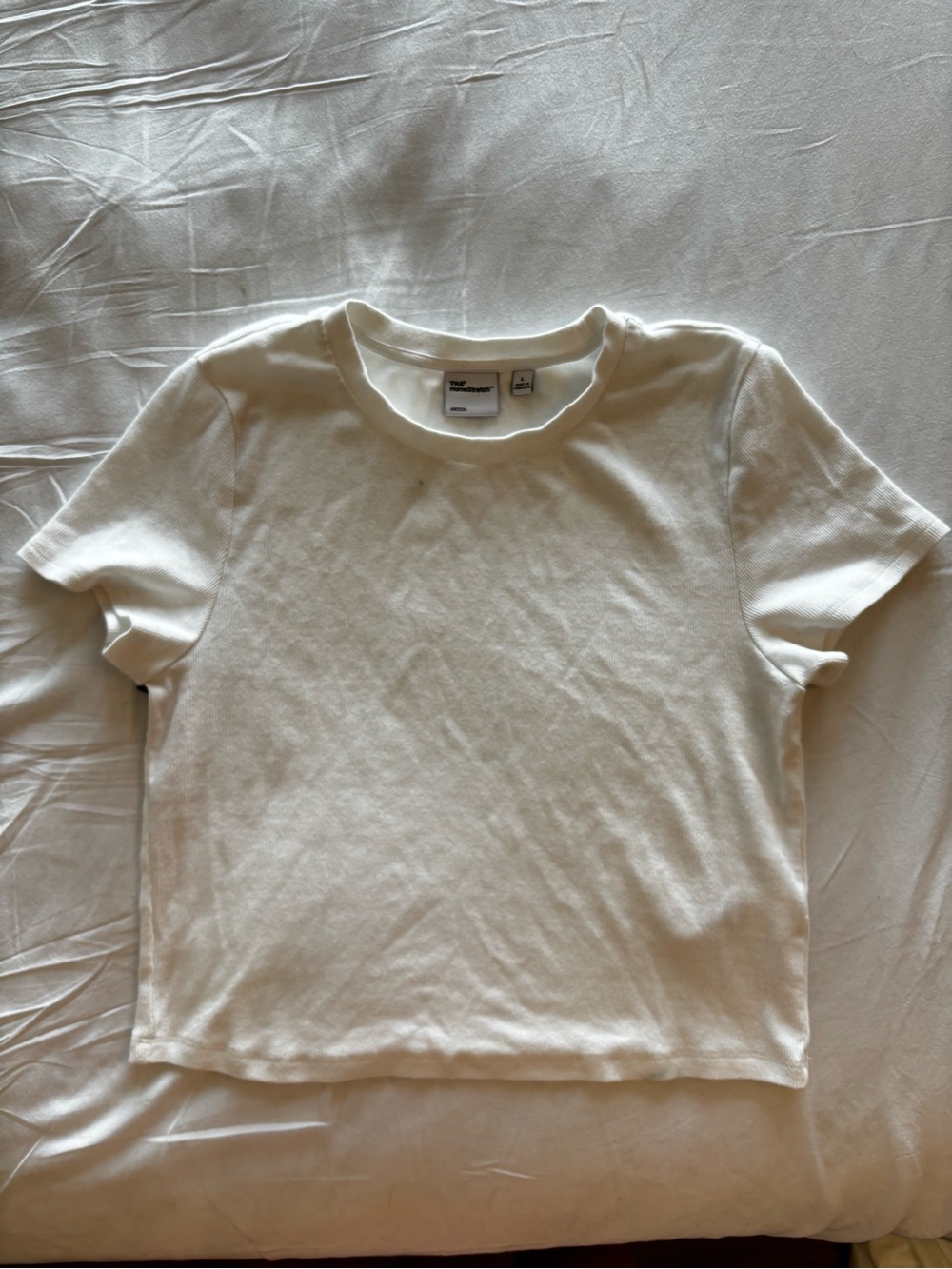Aritzia TNA HomeStretch Cream Ribbed Crewneck Tee